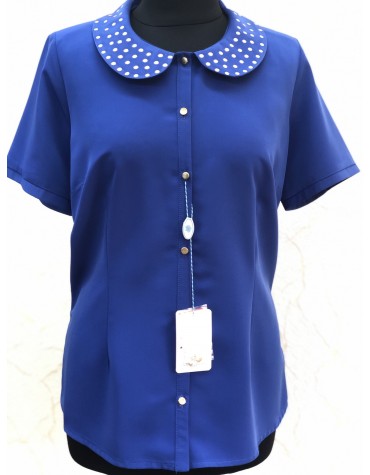 Синя жіноча блузка короткий рукав TBcollection, Польща