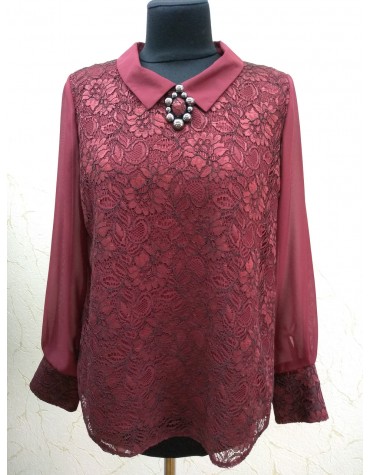Святкова гіпюрова жіноча блуза бордо тмRobex, Польща