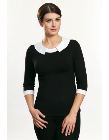 Yoko блузка чорна з білим комірцем та манжетами тмViolana, Польща