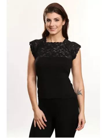 Viola чорна бавовняна блузка з мереживом тмViolana, Польща