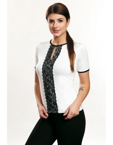 Chiara молочна блузка з мереживною смужкою тмViolana, Польща