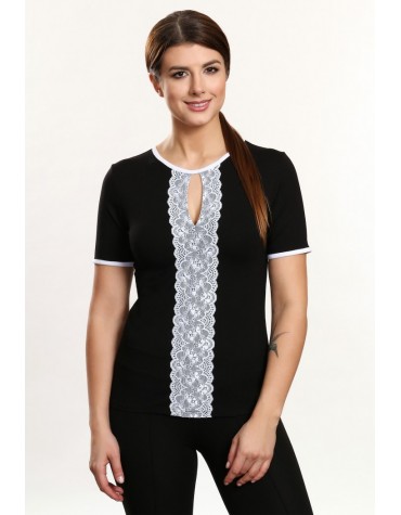 Chiara чорна блузка з мереживною смужкою тмViolana, Польща