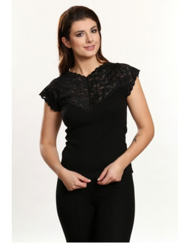 Barbara блузка бавовна з мереживним декольте тмViolana, Польща