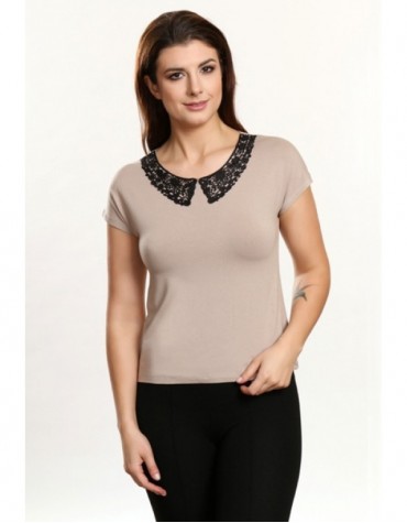 Ksenia беж блузка з ажурним комірцем тмViolana, Польща