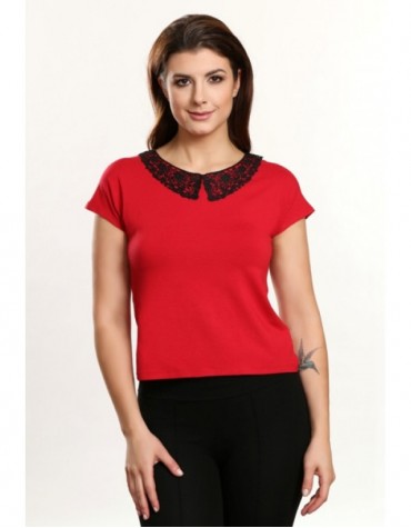 Ksenia червона блузка з чорним комірцем тмViolana, Польща