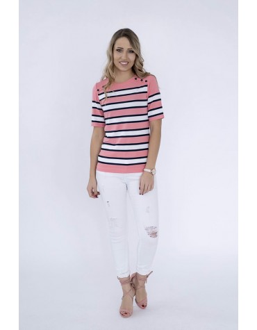 Яскрава коралова жіноча блуза короткий рукав тм M.Hajdan, Польща