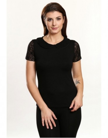 Jacke чорна блузка з комірцем короткий рукав тмViolana, Польща