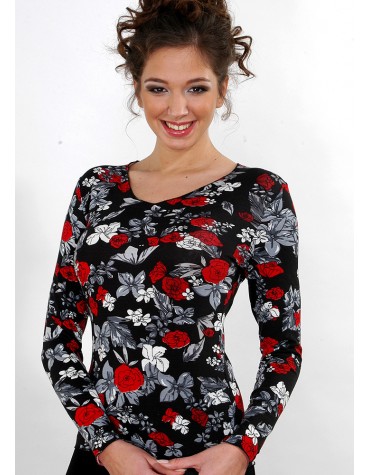 Sylwia блузка віскозна чорна з червоними квітами тмViolana, Польща Sylwia блузка віскозна чорна з червоними квітами тмViolana, Польща