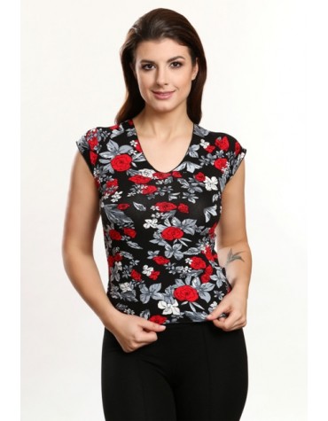 Monika чорна з червоними квітами блуза віскоза тмViolana, Польща