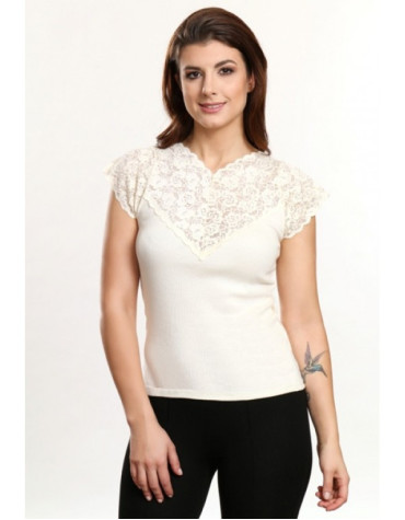Barbara блузка шампань з мереживним декольте тмViolana, Польща