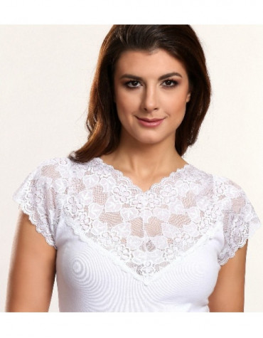 Barbara блузка бавовна з мереживним декольте тмViolana, Польща